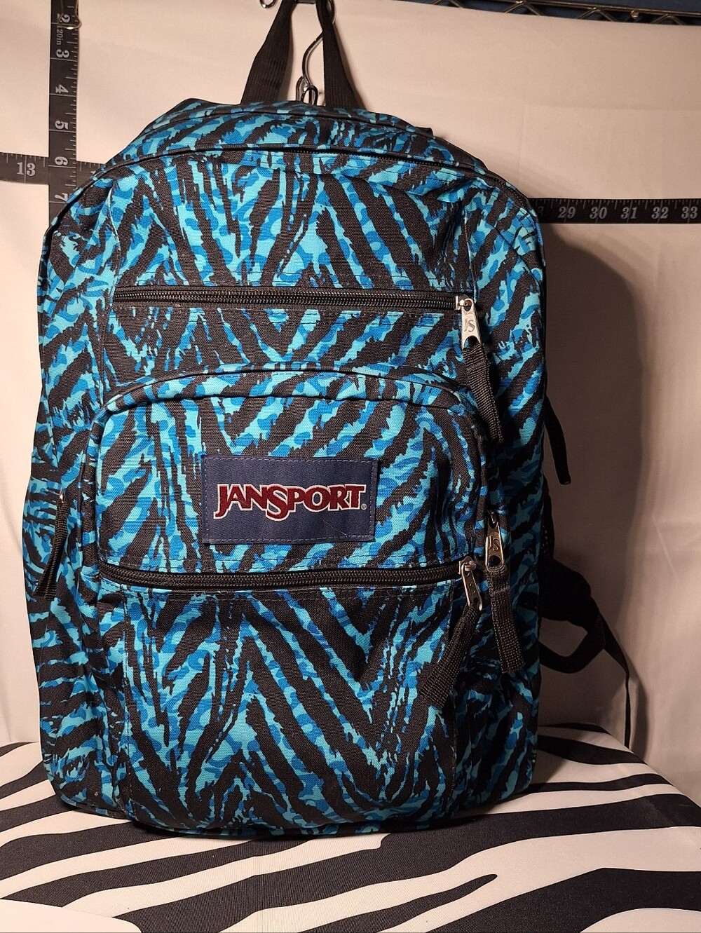 Jansport Backpack, Zebra Stripes, Black & Blue - Picture 2 of 16